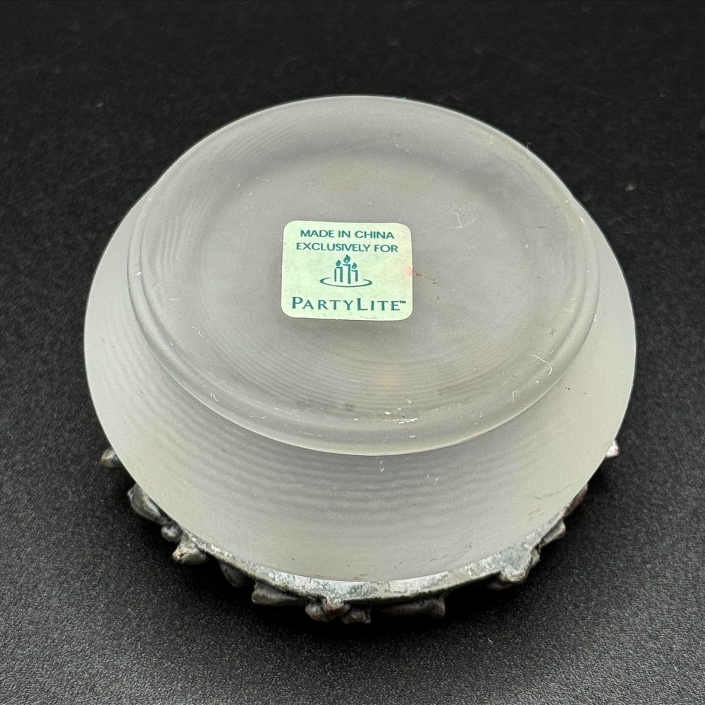 PartyLite Frosted Glass Votive Candle Holder Floral Rhinestone Tealight Cottage - Picture 8 of 9
